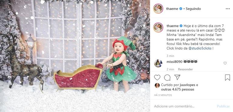 Thaeme Mariôto mostra Liz fantasiada de duende e encanta