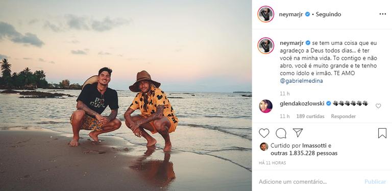 Após perder o título, Neymar Jr. apoia Gabriel Medina