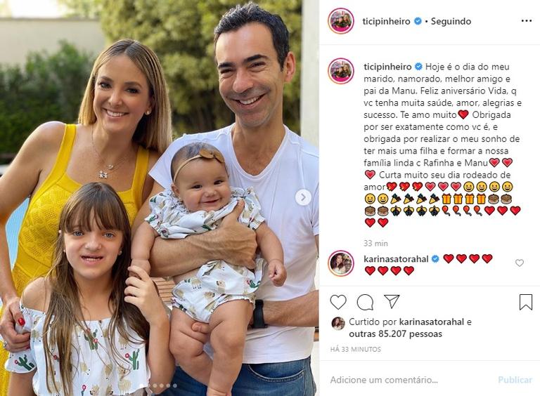 Ticiane Pinheiro parabeniza Cesar Tralli em seu aniversário