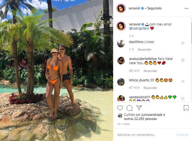 Vera Viel e Rodrigo Faro na praia