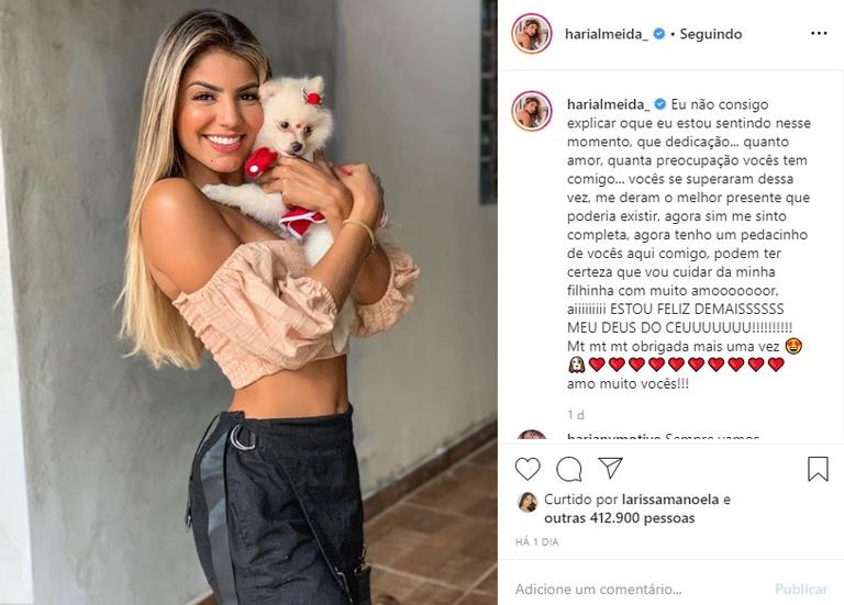 Hariany Almeida ganha presente de Natal dos seguidores