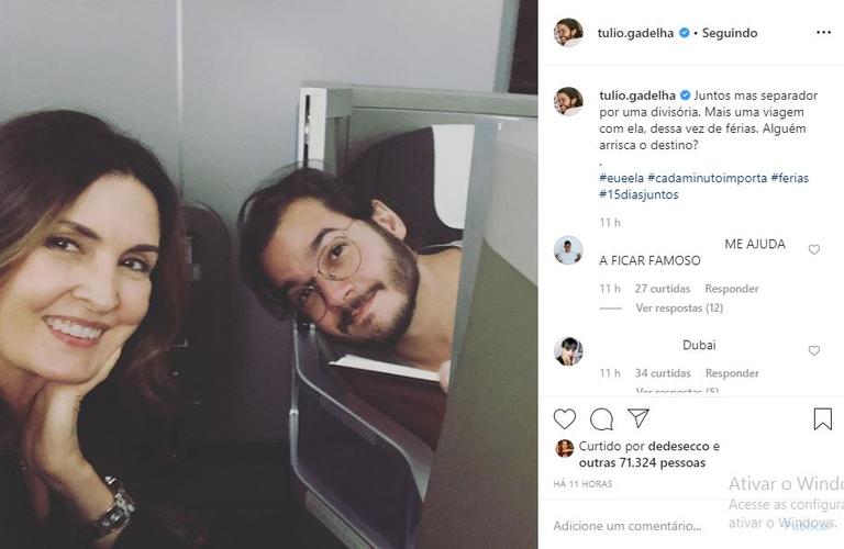 Fátima Bernardes e Tulio Gadêlha saem em viagem de férias