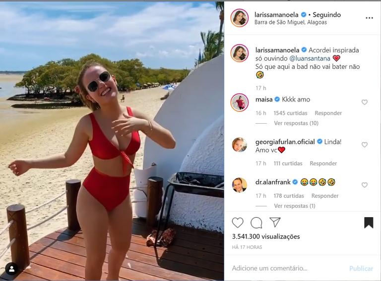 Larissa Manoela curte viagem ao som de Luan Santana