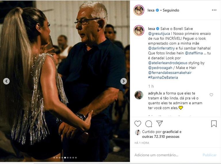 Rainha de bateria da Unidos da Tijuca, Lexa curtiu muito o primeiro ensaio de 2020 da agremiação 