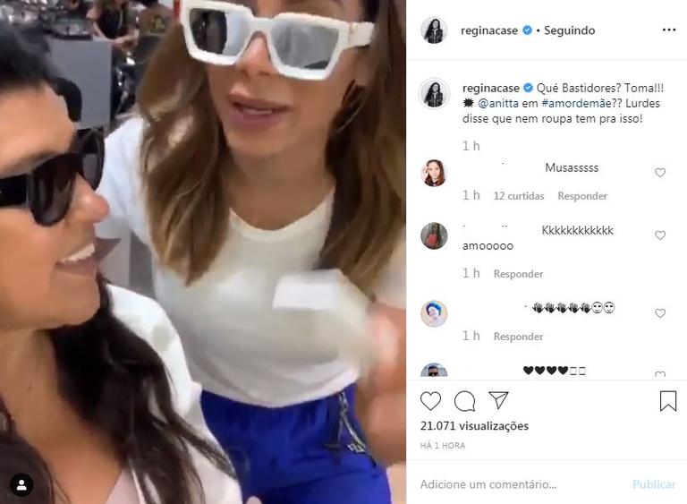 Regina Casé mostra primeiro dia de gravação com Anitta