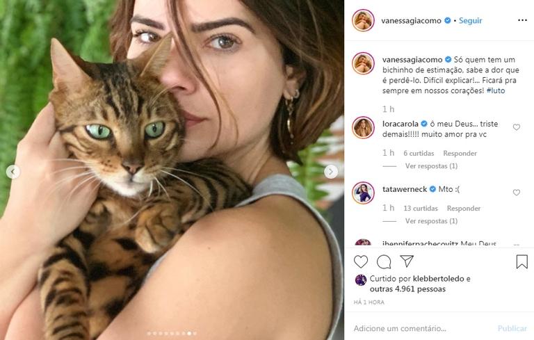 Vanessa Giácomo usa as redes para se despedir de seu gatinho