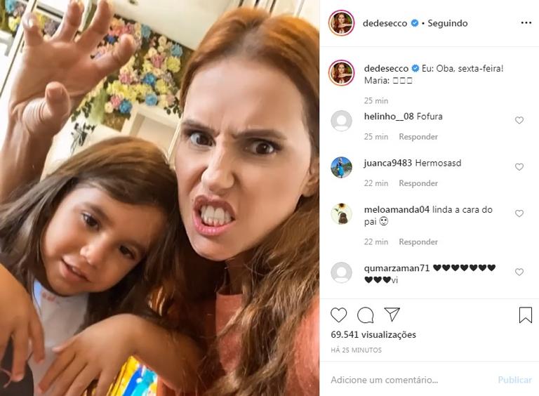 Deborah Secco e Maria Flor fazem caretas para curtir a sexta