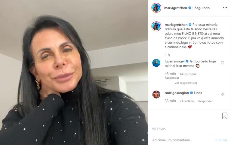 Gretchen indignada com comentários maldosos sobre Thammy e o neto