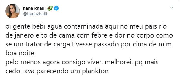 Hana Khalil alerta sobre água contaminada no Rio