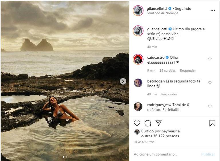 A atriz está se despedindo de Fernando de Noronha e decidiu publicar mais uma foto maravilhosa na ilha 