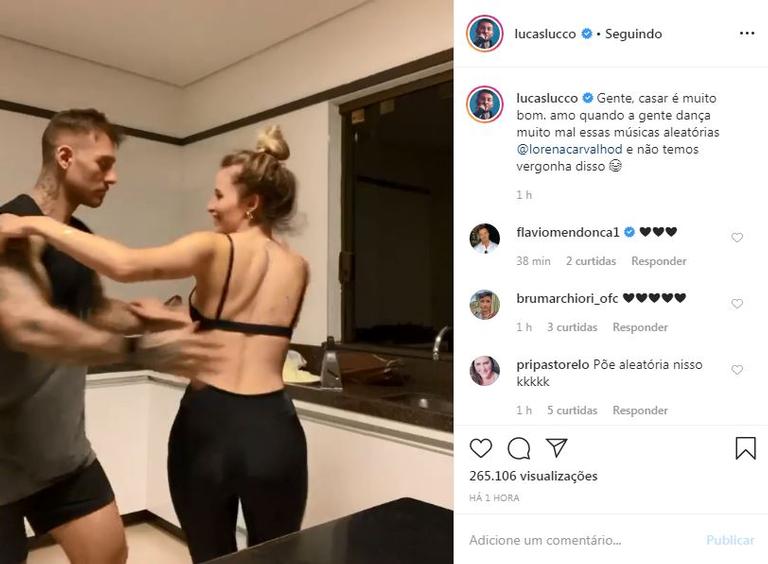 Lucas Lucco e a mulher se divertem dançando coladinhos