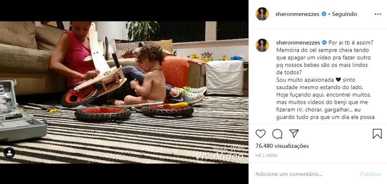 Sheron Menezes relembra momento fofo ao lado do filho