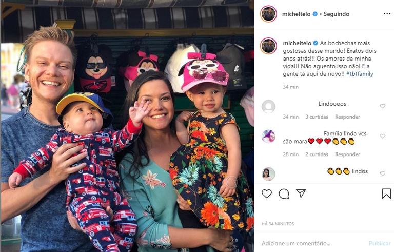 Thais Fersoza e Michel Teló com os filhos na Disney