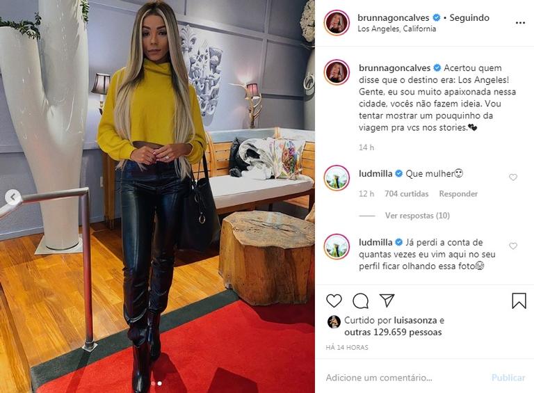 Ludmilla deixa comentário fofo em foto da esposa, Brunna