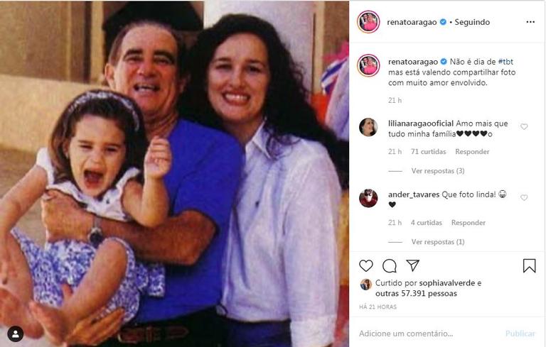 O ator publicou uma foto antiga com a filha e a esposa e ganhou elogio de fãs e da família 