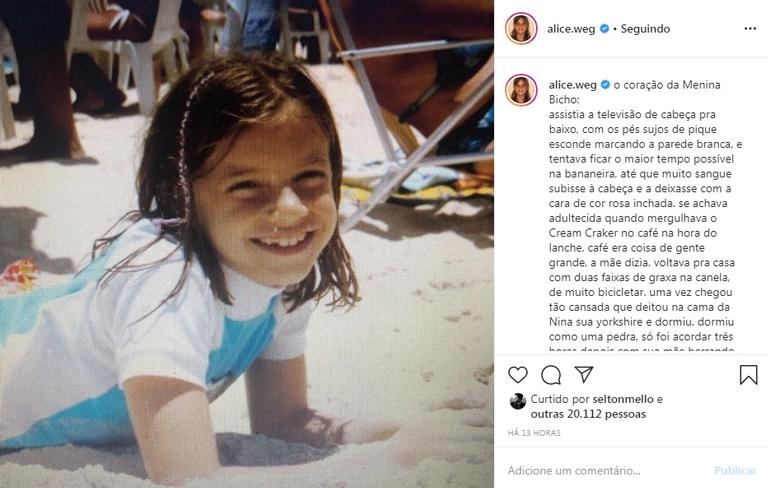 Alice Wegmann emociona a web com texto sobre sua infância