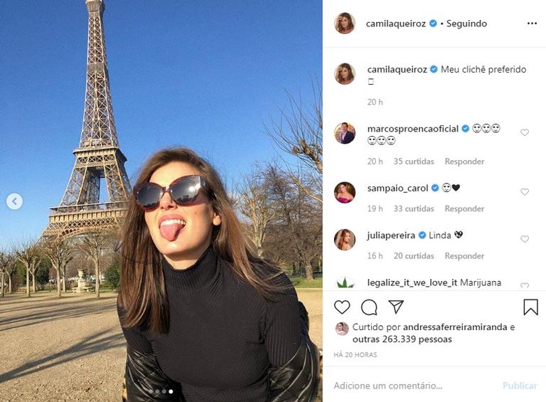 Camila Queiroz rouba a cena em fotos na Torre Eiffel