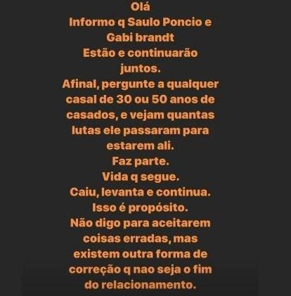 Pai de Saulo Poncio fala sobre casamento do músico com Gabi Brandt