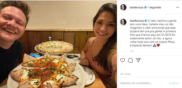 Thais Fersoza e Michel Teló em pizzaria