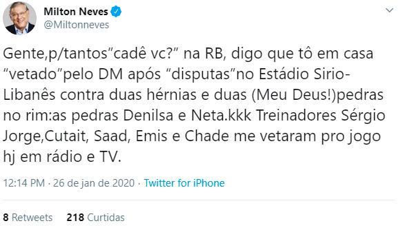 Milton Neves é internado em SP