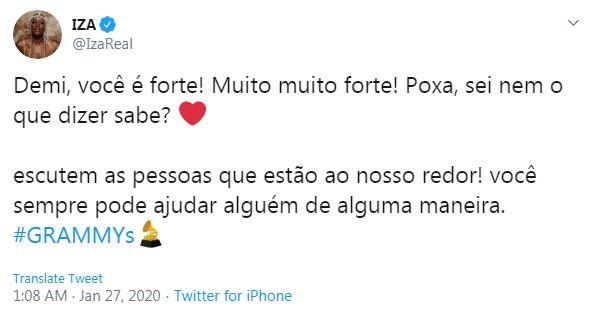 Iza se emociona ao ver a apresentação de Demi Lovato