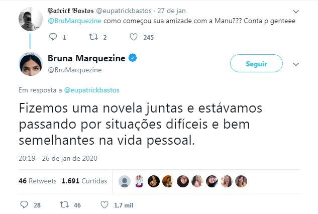 Bruna no twitter falando sobre a Manu