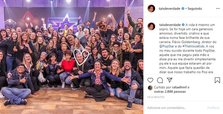 Taís Araujo se despede de diretor do PopStar que faleceu