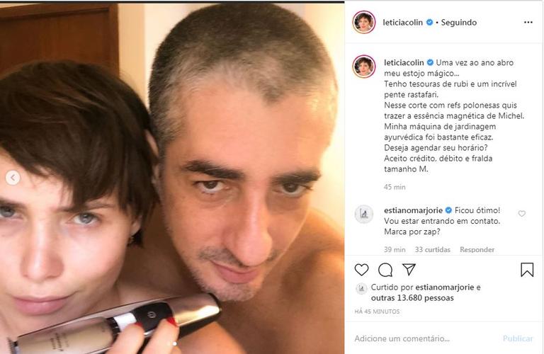 A atriz compartilhou um vídeo raspando o cabelo do amado e brincou com a situação