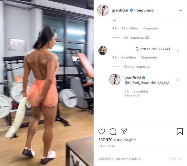 Gracyanne Barbosa faz resgate em treino