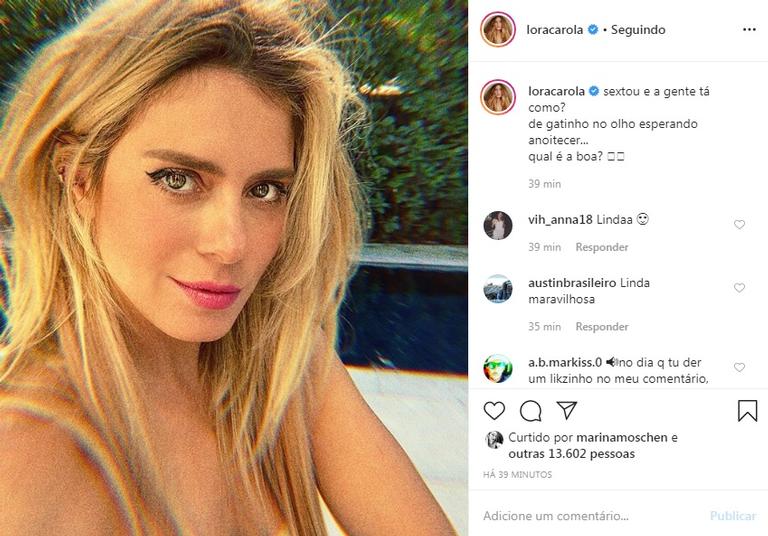 Carol Dieckmann curte a sexta-feira toda maquiada e encanta