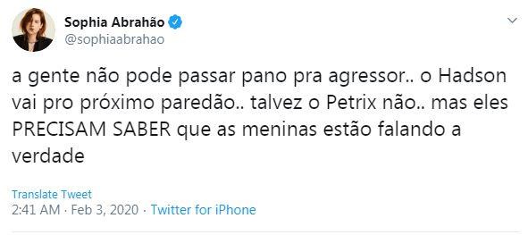 Sophia Abrahão defende sisters no BBB