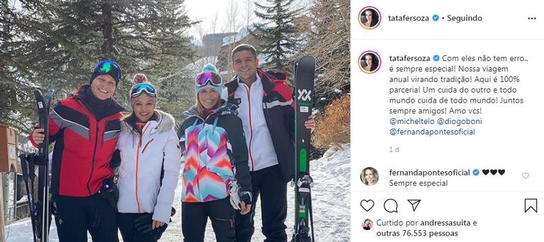 Tata Fersoza e Michel Teló na neve com amigos