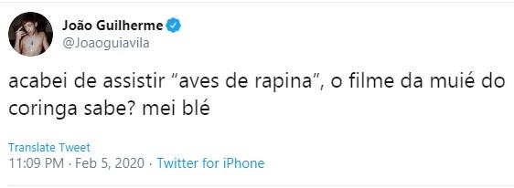 João Guilherme faz comentário sobre Aves de Rapina