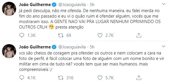 João Guilherme se pronuncia após polêmica 