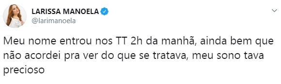 Larissa Manoela fala sobre seu nome estar nos TTs