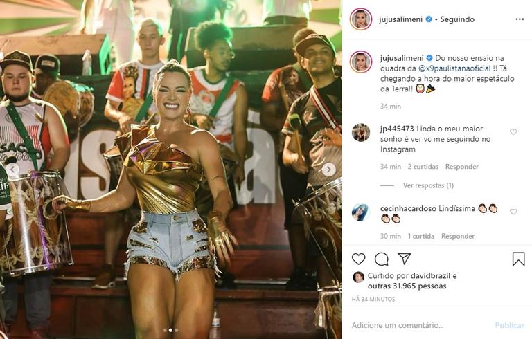 Juju Salimeni posa sambando e mostra ansiedade para Carnaval