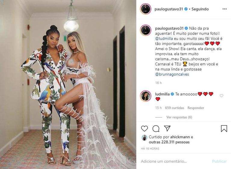 Ludmilla recebe declaração de amor de Paulo Gustavo