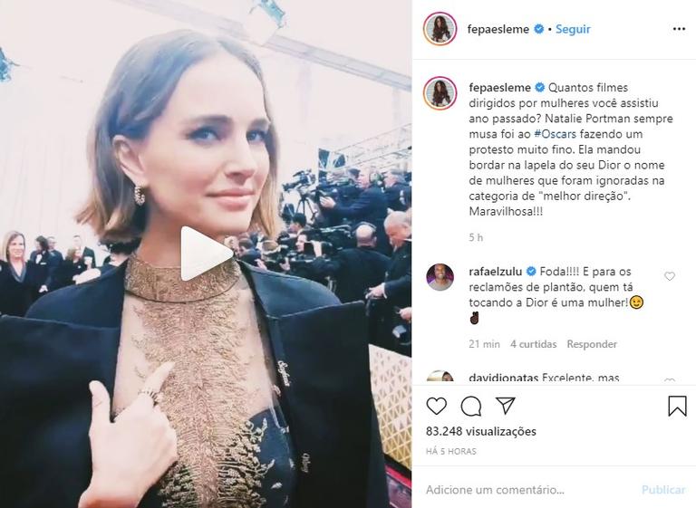 Fernanda Paes Leme elogia atitude de Natalie Portman