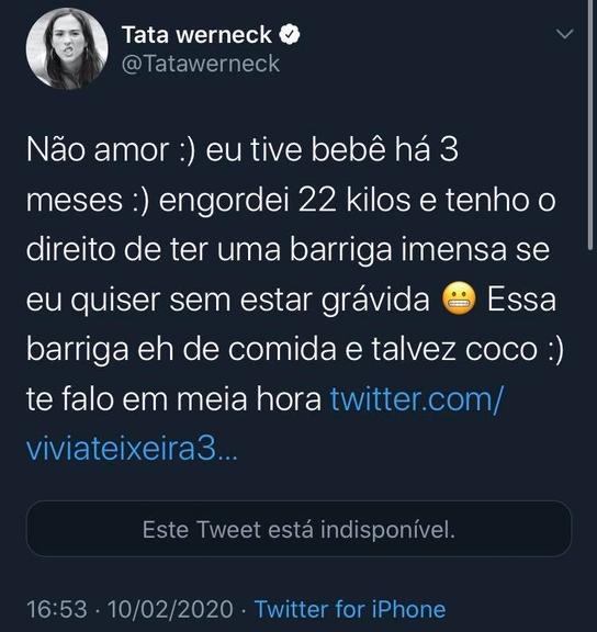 Tatá Werneck rebate seguidor