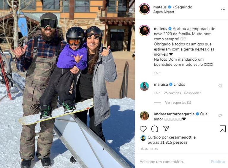 Mateus e a família na neve