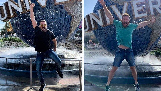 Pedro Carvalho em parques de Orlando com o marido