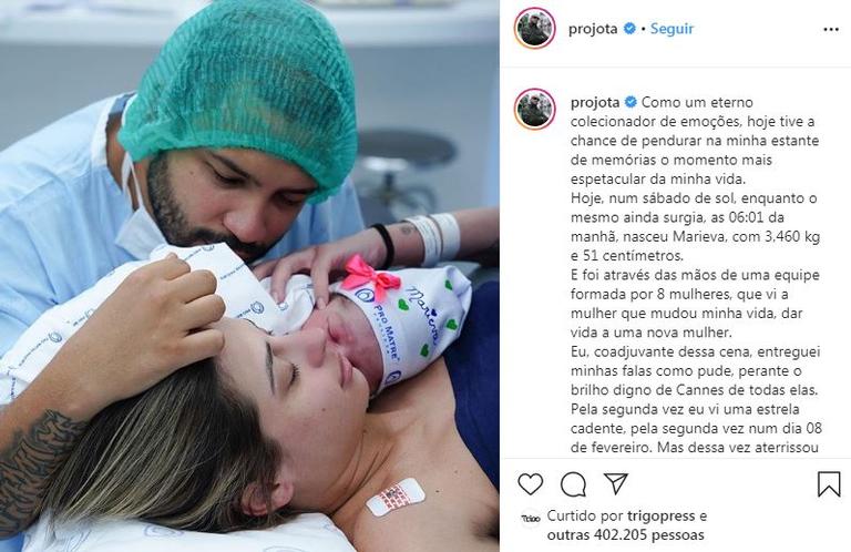 Projota relata dificuldade com a filha recém-nascida