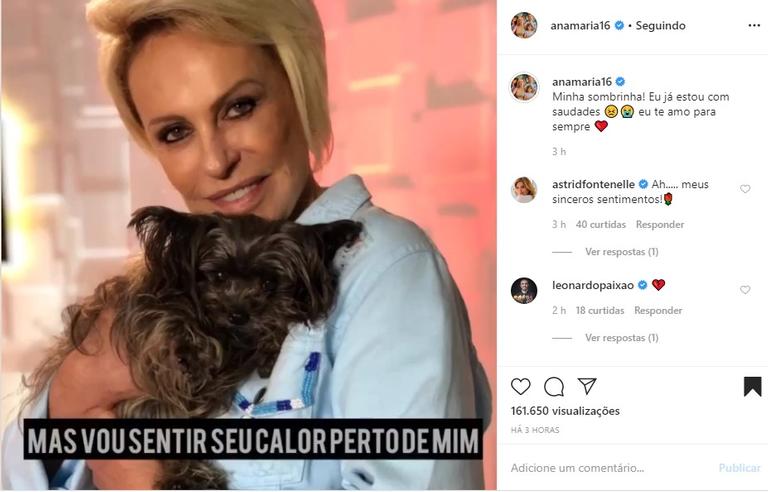 Ana Maria Braga lamenta morte de sua cachorrinha