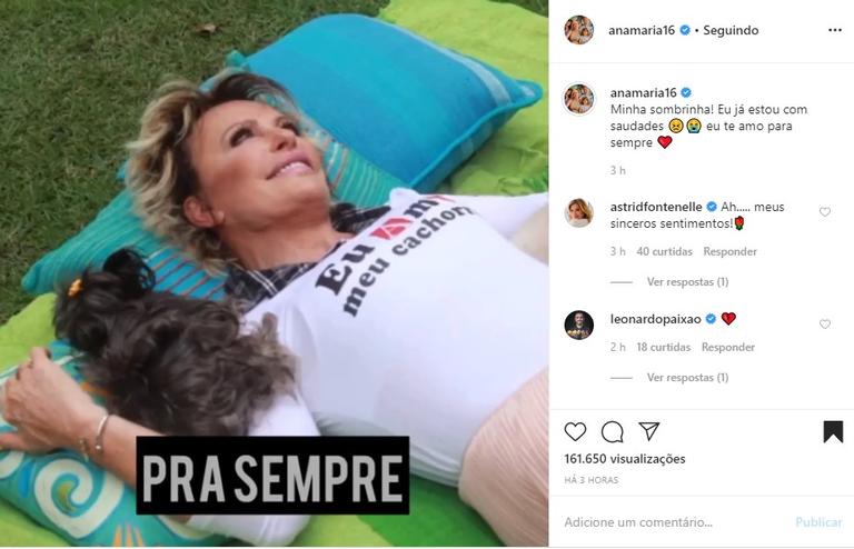 Ana Maria Braga lamenta morte de sua cachorrinha