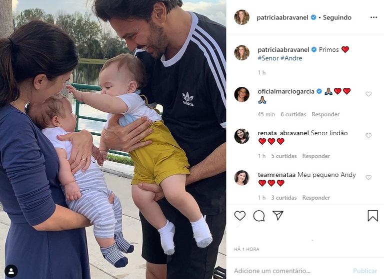 Renata Abravanel com o filho André e o sobrinho Senor