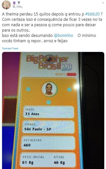 Web se revolta com situação de Thelma no BBB