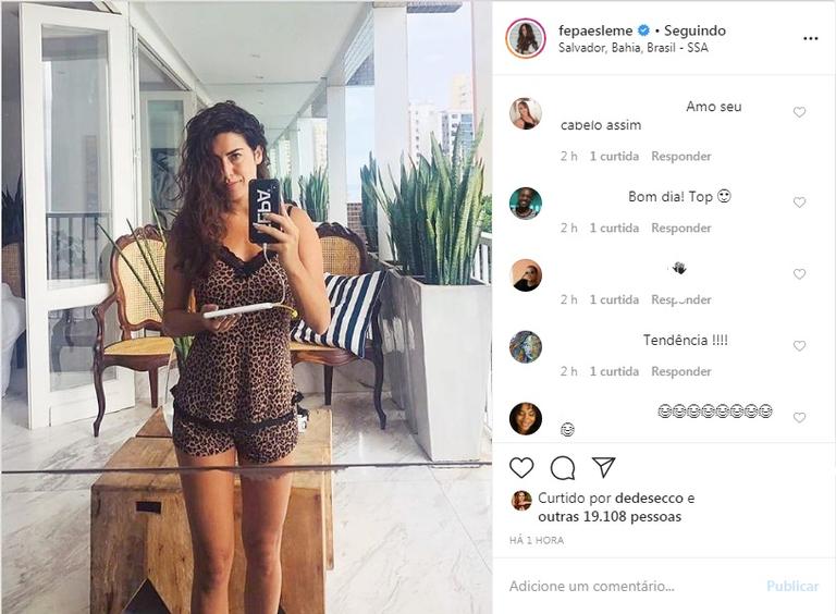 Fernanda Paes Leme de pijama de oncinha