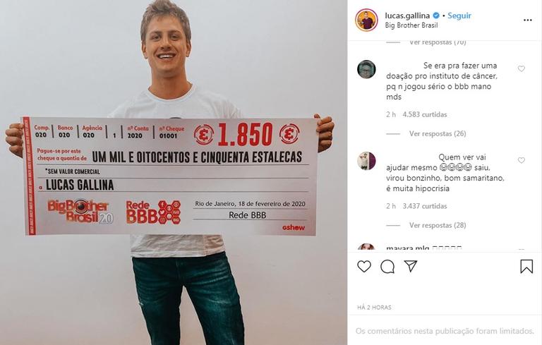 Lucas Gallina com seu cheque de estalecas