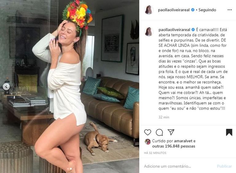 Paolla Oliveira celebra a chegada do Carnaval