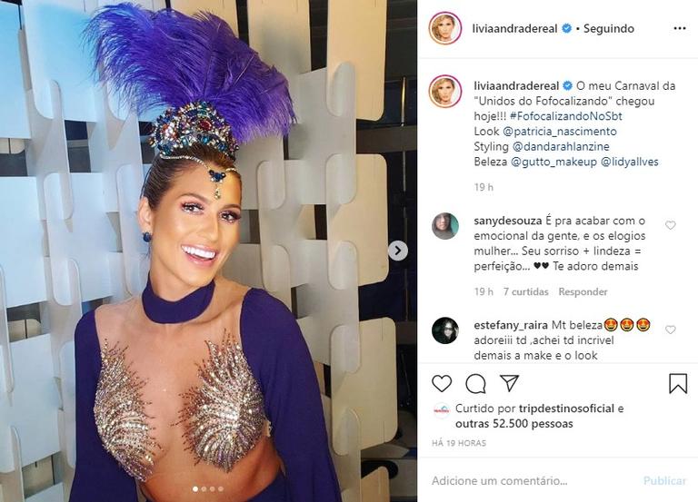 Lívia Andrade apresenta programa com roupas de Carnaval